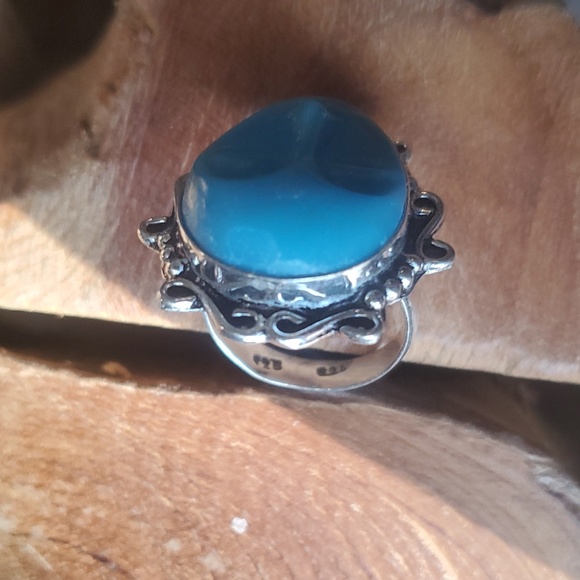 New Carved Blue Goddess Face 925 Silver Ring. - Picture 4 of 11